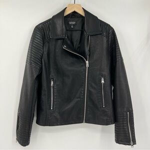 Topshop Nelly Faux Leather Black Moto Jacket US 10 Biker Vegan 2010's Style